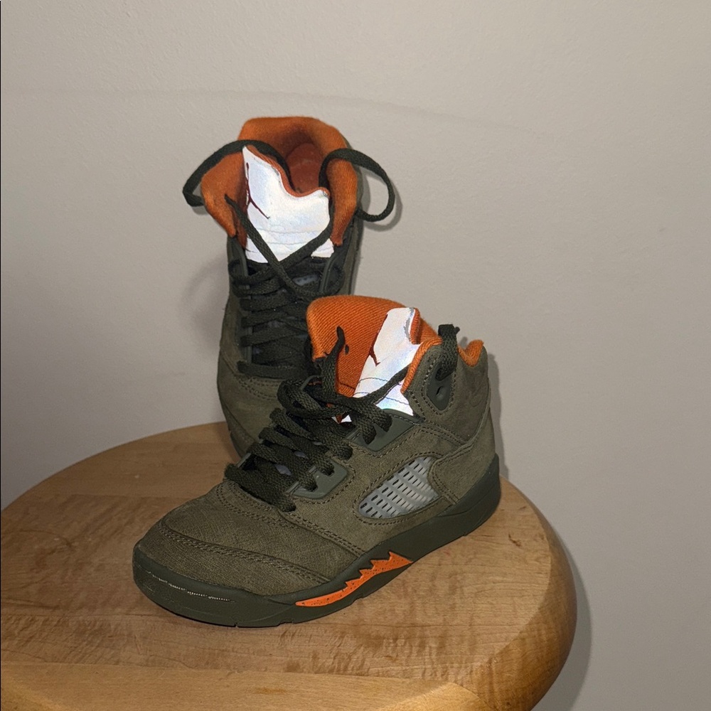 Kids Olive Green and Orange Sneakers